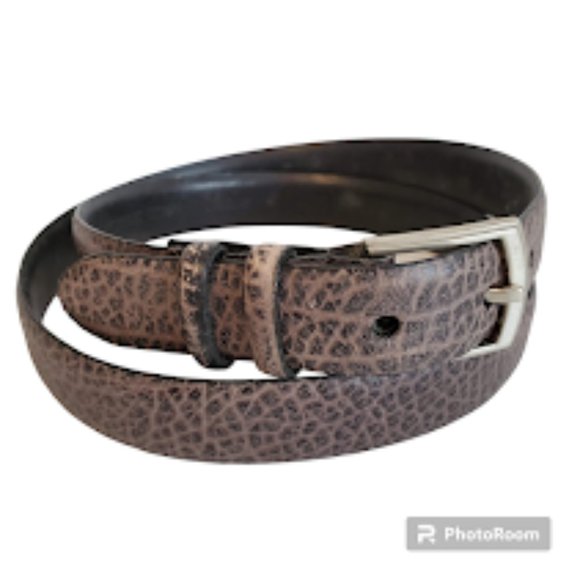 Vtg Gray Tumbled Steer Mens Textured Leather Dress Belt Silver Buckle Sz 36 NWOT - Picture 2 of 9